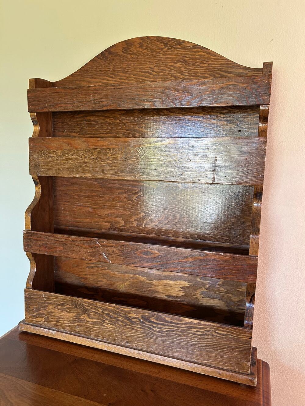 Vintage Wooden Wall Shelf Plate Rack | Rustic Wall Mounted Display Shelf - Picture 1 of 16